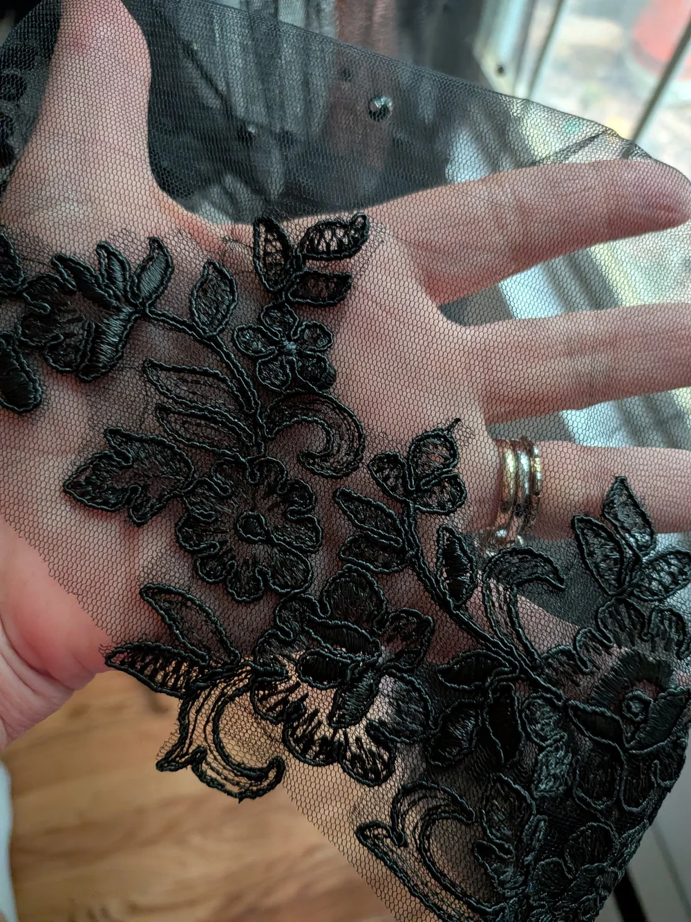 Black Floral Appliqué Veil